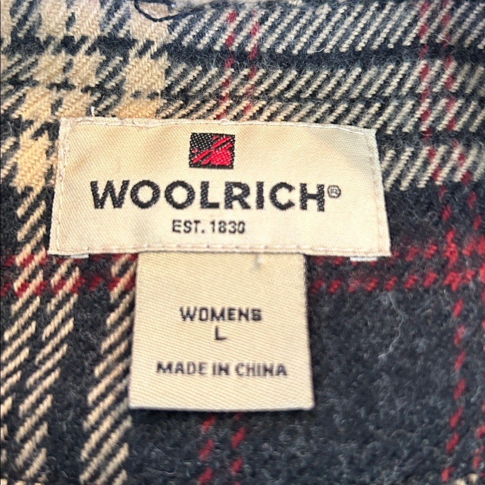 WOOLRICH VINTAGE WOMENS FLANNEL ZIP UP BROWN RED PLAID  JACKER OVER -SHIRT SZ L - Picture 7 of 13